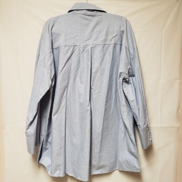 Women's Zara Fit Loose Light Blue Cotton Button Down Shirt Sz M PO Excellent - Picture 10 of 12